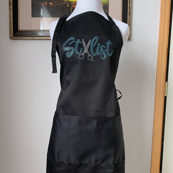Teal Rhinestone Stylist Apron with 3 Pockets Black - Picture 3 of 9